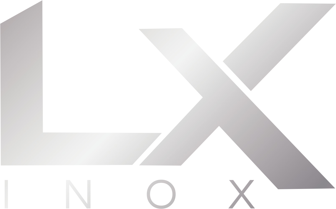 logo marca na lx inox serralheria em aço inoxidável.